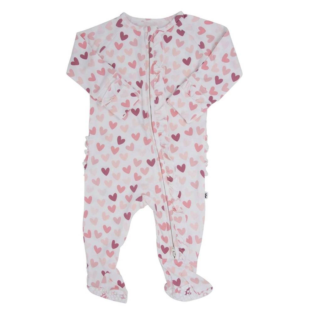 NEW SWEET BAMBOO baby girl ruffle footie in ruby coral